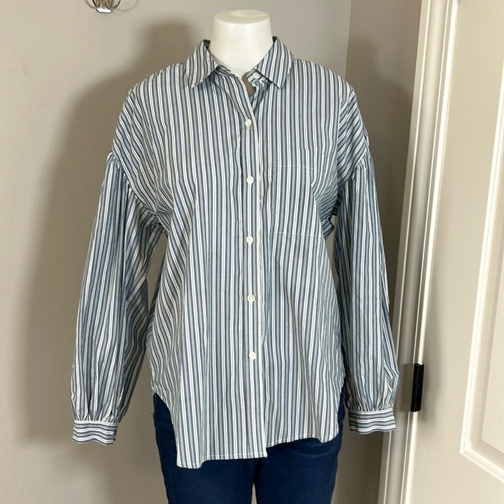 Rails Janae Bank Stripe Button Down Shirt Bank Stripe Drop Shoulder Eco Sz S New — image 4 of 8